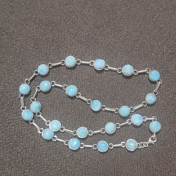 Natural Larimar necklace in 925 Sterling Silver 18" w/ 22 D.R. Larimar gemstones - Picture 2 of 16